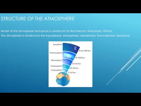 STRUCTURE OF THE ATMOSPHERE Border of the atmosphere and space