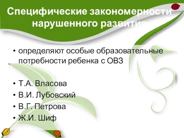 Специфические закономерности нарушенного развития определяют особые образовательные потребности ребенка с