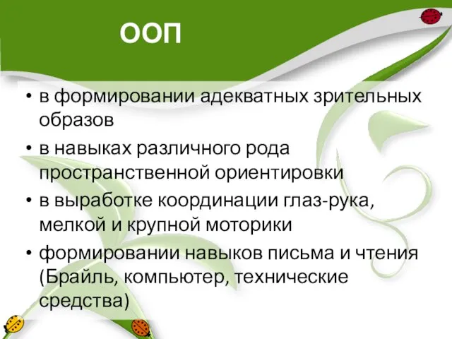 ООП в формировании адекватных зрительных образов в навыках различного рода