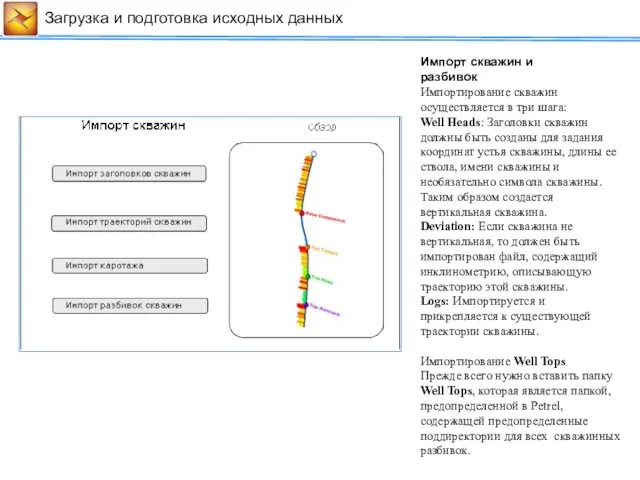 Сейсмические данные Импорт скважин и разбивок Импортирование скважин осуществляется в