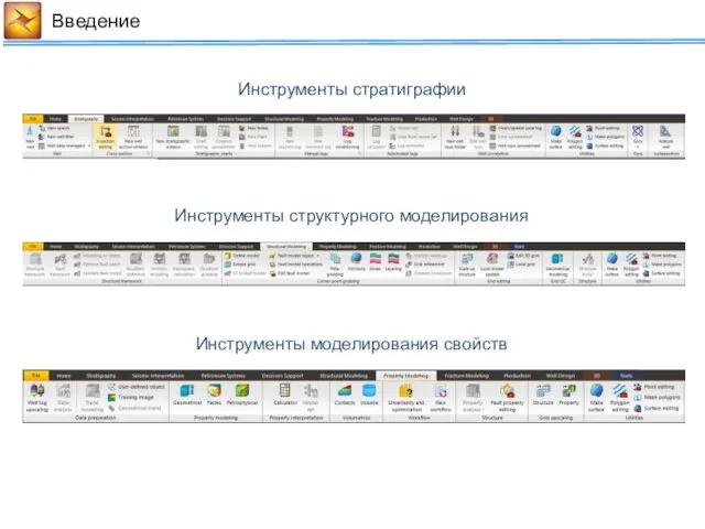 Инструменты стратиграфии Инструменты структурного моделирования Инструменты моделирования свойств Введение