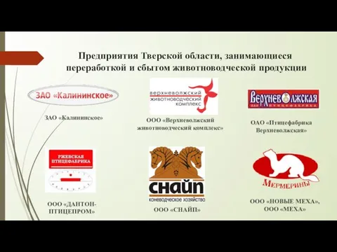 Предприятия Тверской области, занимающиеся переработкой и сбытом животноводческой продукции ЗАО
