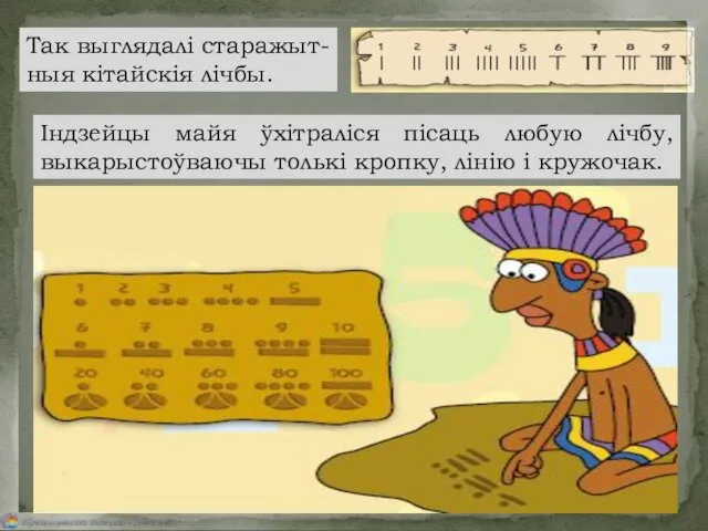 Так выглядалі старажыт- ныя кітайскія лічбы. Індзейцы майя ўхітраліся пісаць