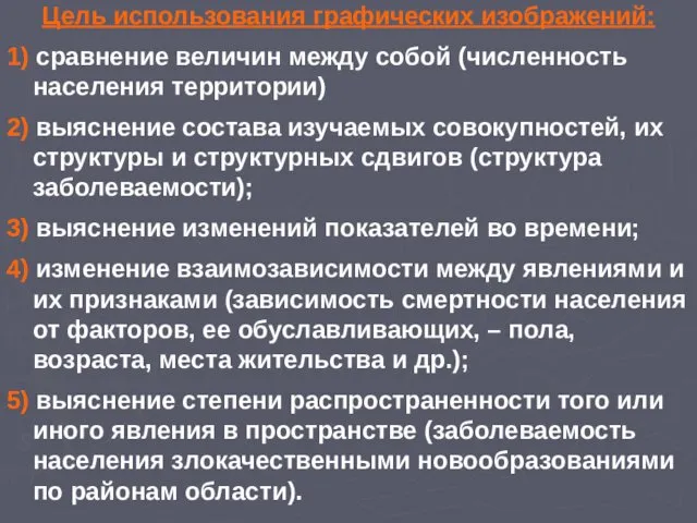 Цель использования графических изображений: 1) сравнение величин между собой (численность