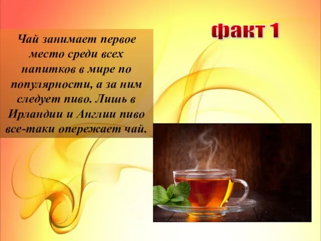 Чай занимает первое место среди всех напитков в мире по