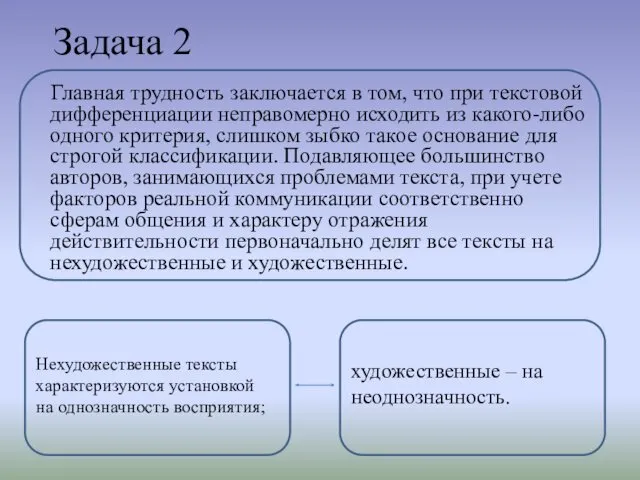 Задача 2 Главная трудность заключается в том, что при текстовой