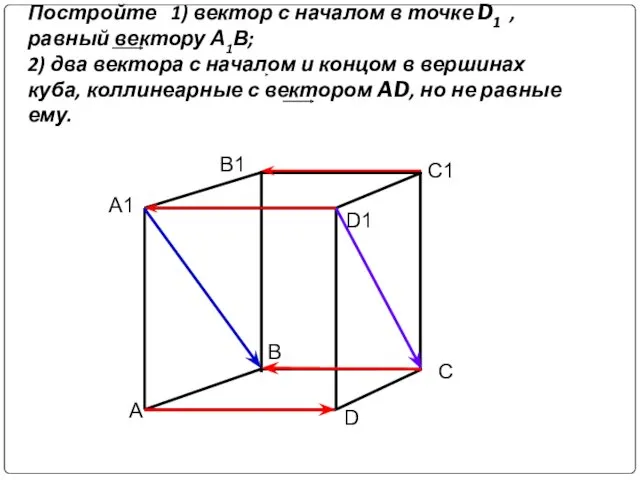 Постройте 1) вектор с началом в точке D1 , равный