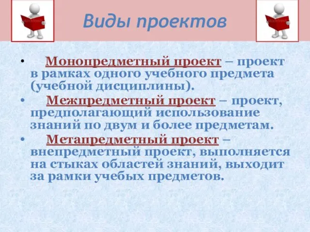 Виды проектов Монопредметный проект – проект в рамках одного учебного