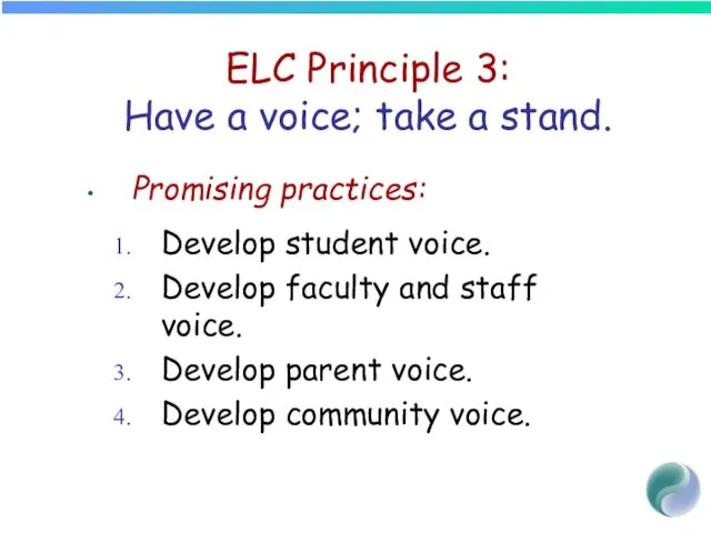 ELC Principle 3: Have a voice; take a stand. Promising