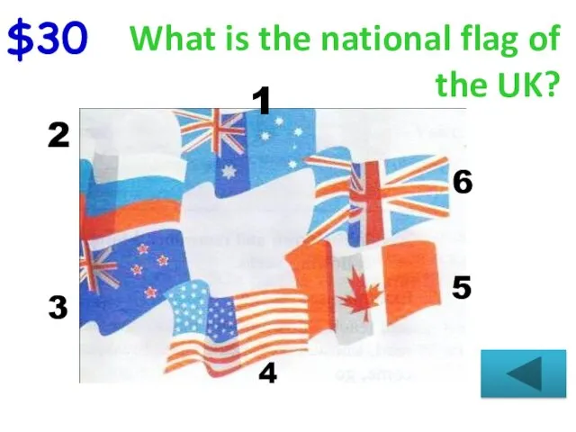 $30 What is the national flag of the UK? 1 2 3 4 5 6