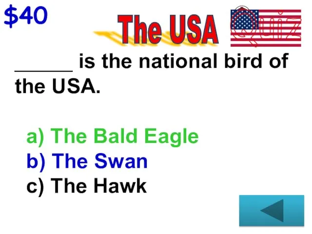 $40 _____ is the national bird of the USA. a)
