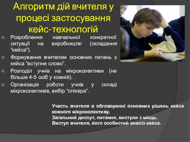 Алгоритм дій вчителя у процесі застосування кейс-технологій Розроблення навчальної конкретної