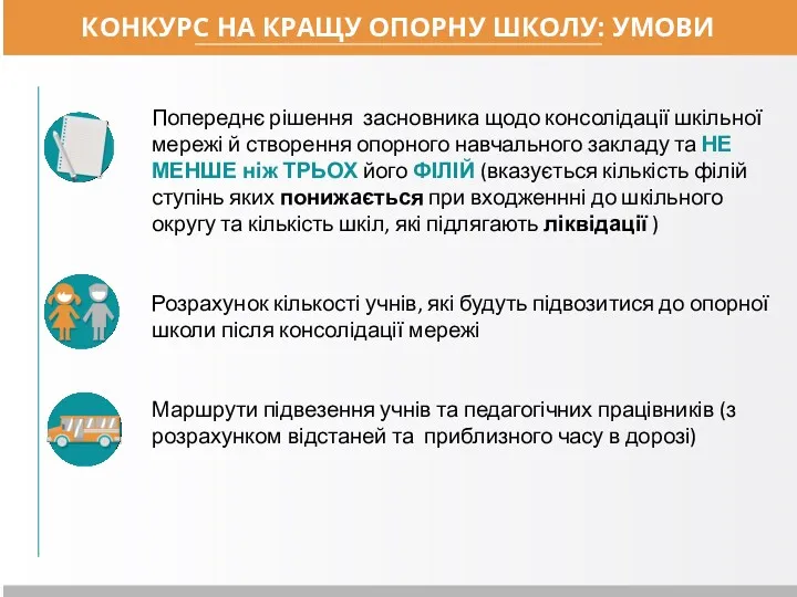 КОНКУРС НА КРАЩУ ОПОРНУ ШКОЛУ: УМОВИ Попереднє рішення засновника щодо