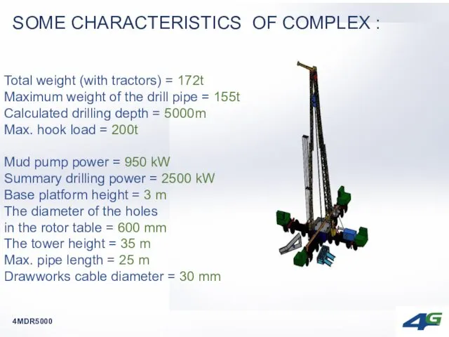 SOME CHARACTERISTICS OF COMPLEX : 4MDR5000 Total weight (with tractors) = 172t Maximum