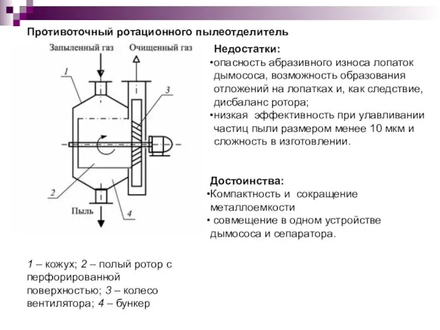 Недостатки: опасность абразивного износа лопаток дымососа, возможность образования отложений на