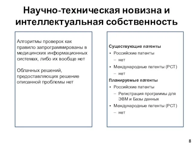 Научно-техническая новизна и интеллектуальная собственность Алгоритмы проверок как правило запрограммированы