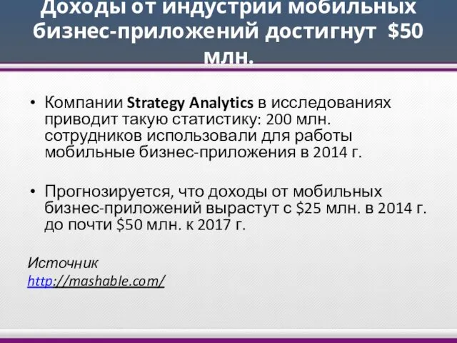 Доходы от индустрии мобильных бизнес-приложений достигнут $50 млн. Компании Strategy