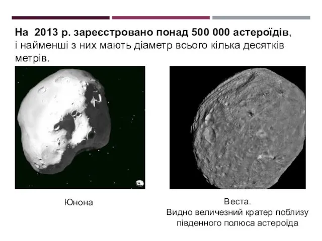 На 2013 р. зареєстровано понад 500 000 астероїдів, і найменші з них мають