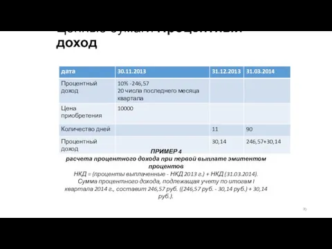 Ценные бумаги Процентный доход ПРИМЕР 4 расчета процентного дохода при