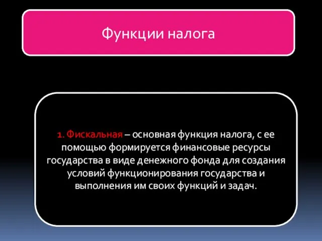 Функции налога 1. Фискальная – основная функция налога, с ее