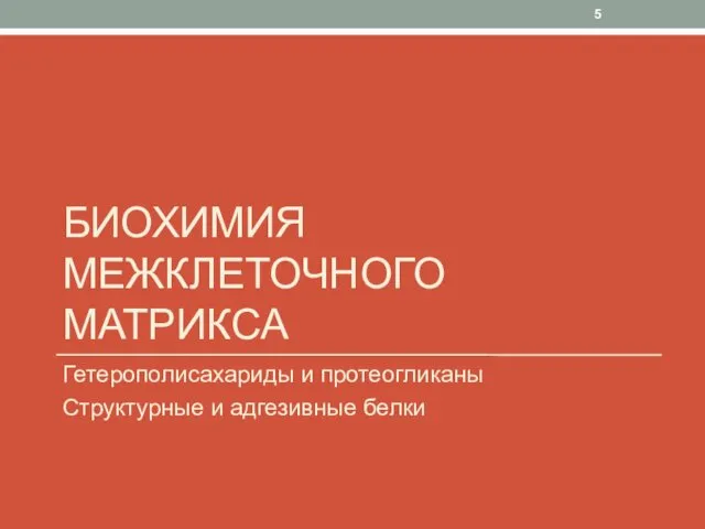 БИОХИМИЯ МЕЖКЛЕТОЧНОГО МАТРИКСА Гетерополисахариды и протеогликаны Структурные и адгезивные белки