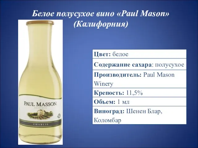 Белое полусухое вино «Paul Mason» (Калифорния)