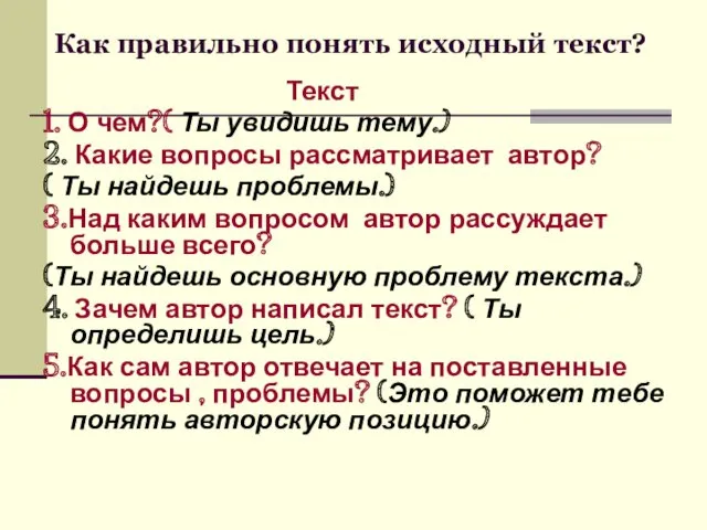 Как правильно понять исходный текст? Текст 1. О чем?( Ты