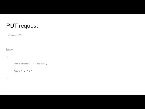 PUT request …/users/1 body: { “username” : “test”, “age” : “1” }