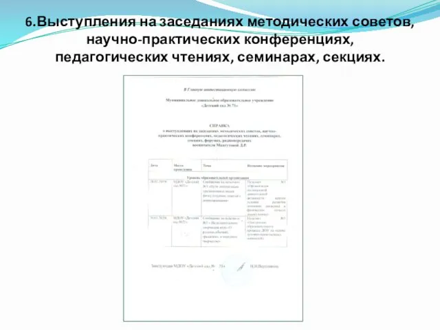 6.Выступления на заседаниях методических советов, научно-практических конференциях, педагогических чтениях, семинарах, секциях.