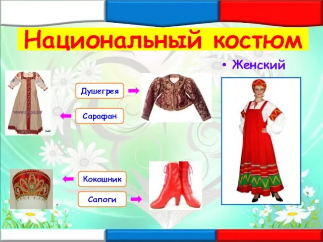 Национальный костюм Женский Кокошник Сапоги Душегрея Сарафан