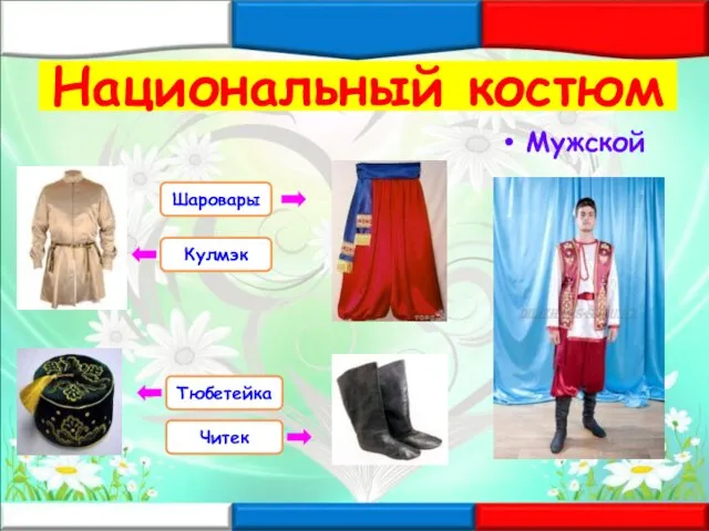 Национальный костюм Мужской Тюбетейка Читек Шаровары Кулмэк
