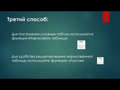 Третий способ: Для построения сложных таблиц используется функция «Нарисовать таблицу»