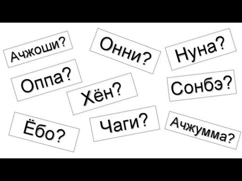 Хён? Онни? Ёбо? Нуна? Сонбэ? Ачжумма? Чаги? Оппа? Ачжоши?