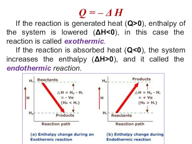 Q = – Δ Н If the reaction is generated