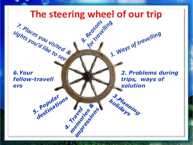 The steering wheel of our trip 1. Ways of travelling