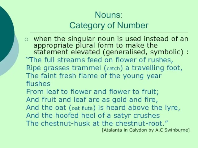 Nouns: Category of Number when the singular noun is used