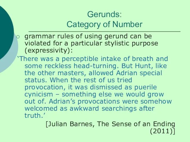 Gerunds: Category of Number grammar rules of using gerund can