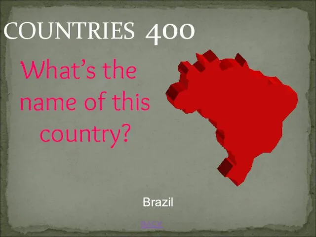 BACK COUNTRIES 400 Brazil What’s the name of this country?