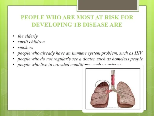 PEOPLE WHO ARE MOST AT RISK FOR DEVELOPING TB DISEASE
