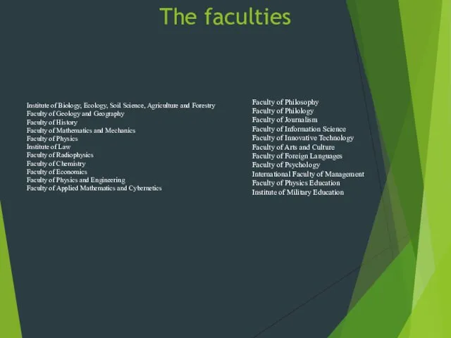 The faculties Faculty of Philosophy Faculty of Philology Faculty of Journalism Faculty of