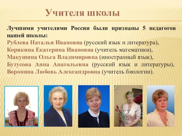 Лучшими учителями России были признаны 5 педагогов нашей школы: Рублева