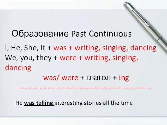 Образование Past Continuous I, He, She, It + was +