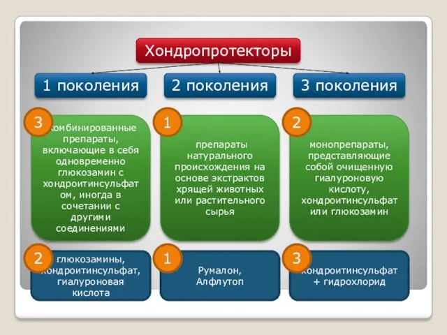 Хондропротекторы 2 поколения 1 поколения 3 поколения монопрепараты, представляющие собой очищенную гиалуроновую кислоту,