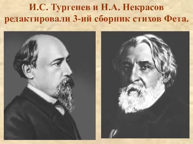 И.С. Тургенев и Н.А. Некрасов редактировали 3-ий сборник стихов Фета.