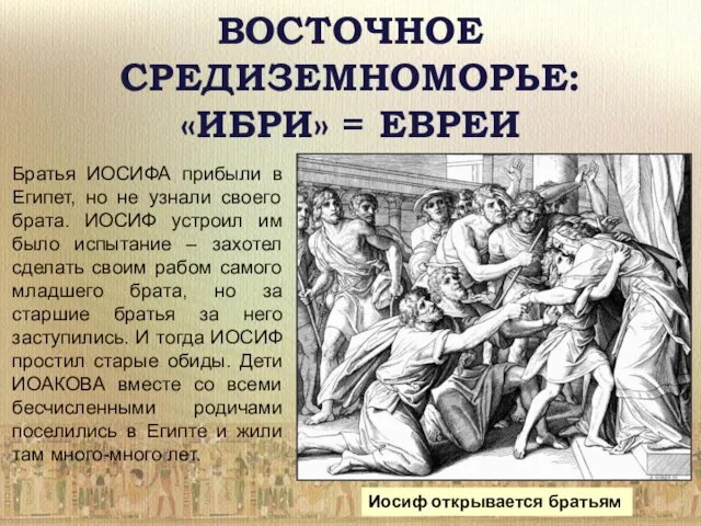 ВОСТОЧНОЕ СРЕДИЗЕМНОМОРЬЕ: «ИБРИ» = ЕВРЕИ Братья ИОСИФА прибыли в Египет,