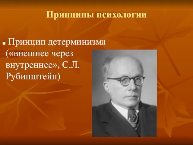 Принципы психологии Принцип детерминизма («внешнее через внутреннее», С.Л. Рубинштейн)