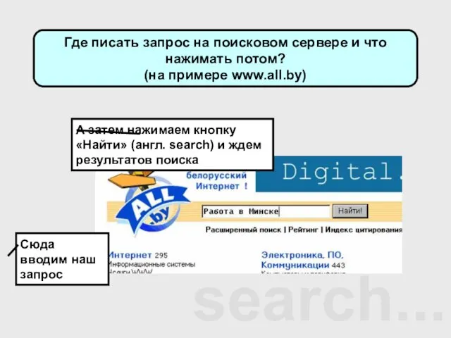 search... Где писать запрос на поисковом сервере и что нажимать