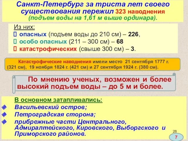 Санкт-Петербург за триста лет своего существования пережил 323 наводнения (подъем