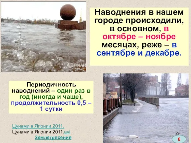 Наводнения в нашем городе происходили, в основном, в октябре – ноябре месяцах, реже