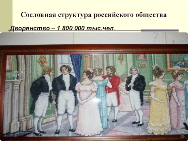 Сословная структура российского общества Дворянство – 1 800 000 тыс.чел.